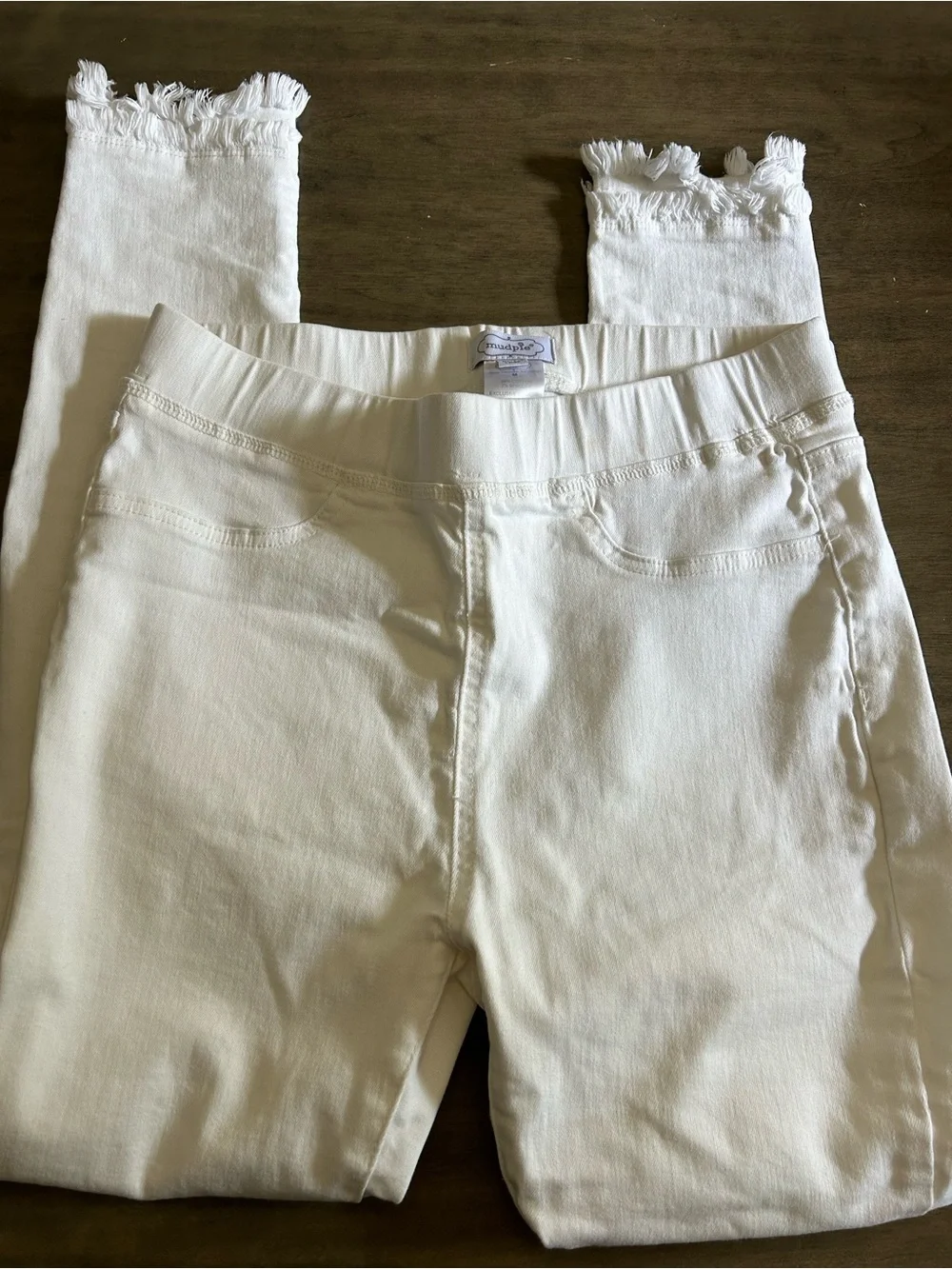 Mud Pie Girls Cream White Skinny Jeans with Frayed Hem